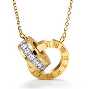18k Gold plated steel Roman Numeral Pendant Necklace